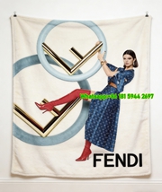 Fendi Kendall Jenner FF Logo Print Flannel Throw Blanket IMG_9546